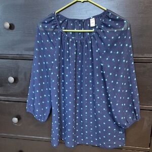 Blue and White Relaxed Pleated 3/4 Sleeve Blouse